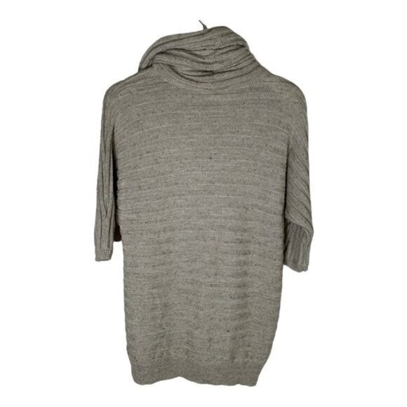 BB Dakota Ribbed Knit Cowl Neck Sweater Tan Beige Short Sleeve Size Small - Picture 5 of 9